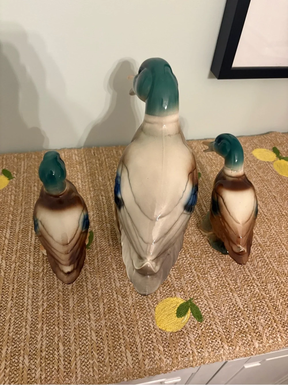 Vintage Porcelain Mallard Duck Family Figurines 3 Pc Set Decoys Parent Ducklings